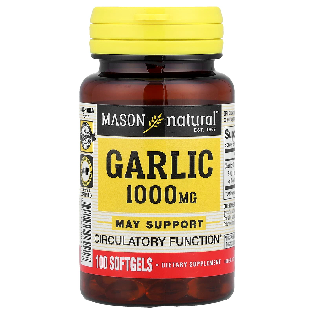 Mason Natural, чеснок, 1000 мг, 100 капсул