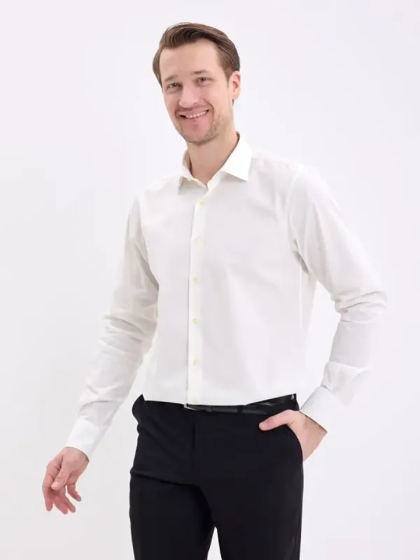 Рубашка на высокий рост LONG SLIM FIT с длинным рукавом, молочная