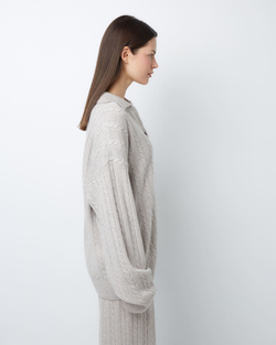 Поло объемного кроя из смесового кашемира серо-бежевый