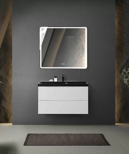 Тумба с раковиной Belbagno MARINO 90 белая матовая/черная раковина