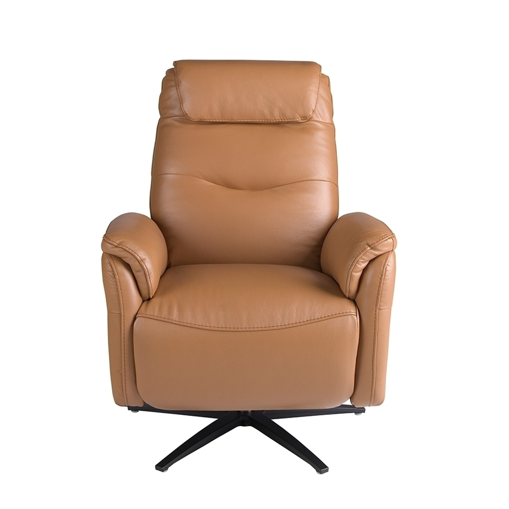 Кресло-реклайнер поворотное 5115/KM6011-M5671 из коричновой кожи