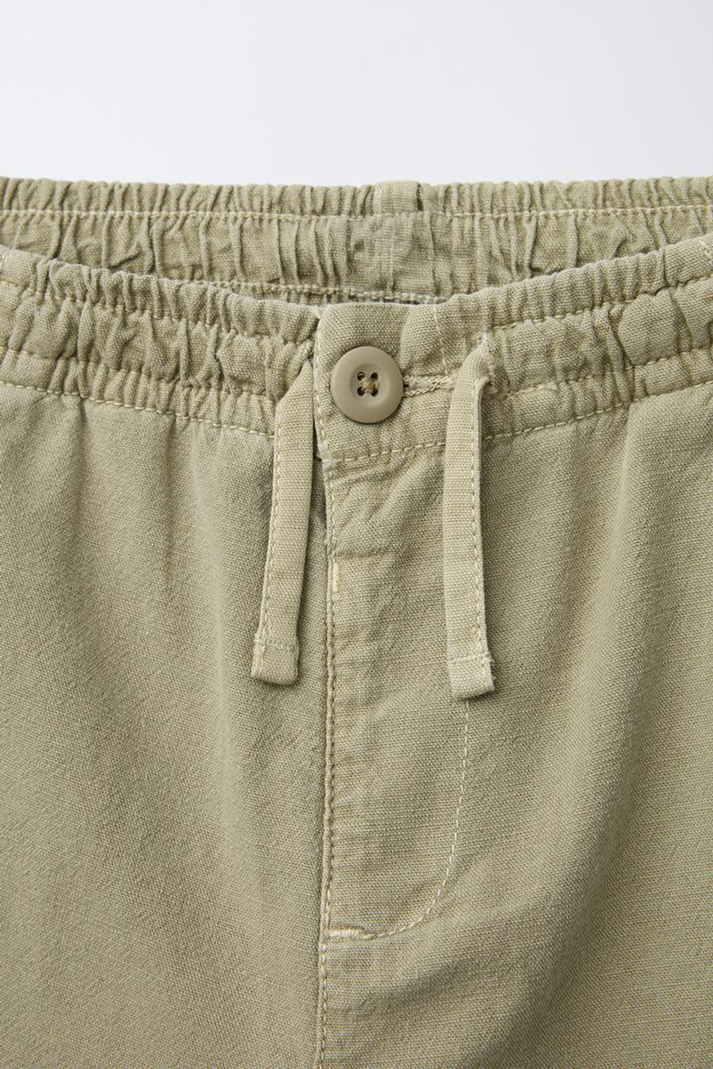 ZARA БРЮКИ ПРЯМОГО КРОЯ ИЗ ХЛОПКА И ЛЬНА, СВЕТЛО-ЗЕЛЕНЫЙ