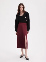 Юбка атласная с разрезом, шелковая на резинке, миди