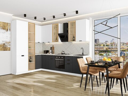 Прямая модульная кухня Евро Лайн-07 Белый/Антрацит - Белый 2340*2000/3000*600