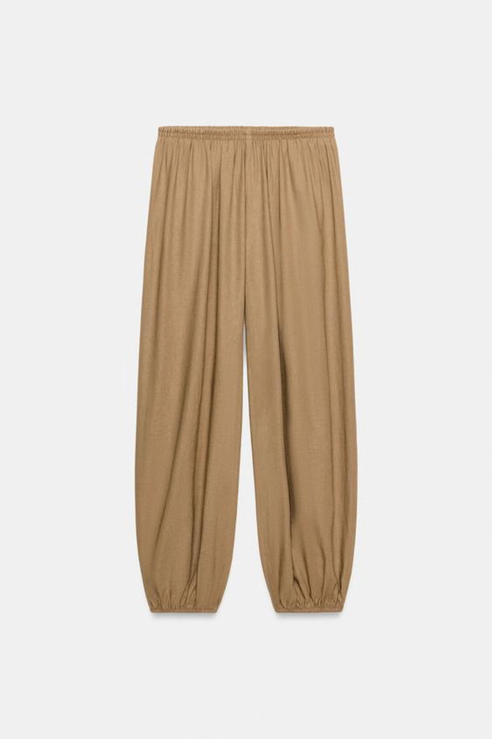 ZARA БРЮКИ-ШАРОВАРЫ ИЗ ЛЬНА, ПЕСОЧНЫЙ