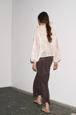 ZARA ТОП С БЛЕСТКАМИ ИЗ КОЛЛЕКЦИИ ZW, БЕЖЕВЫЙ