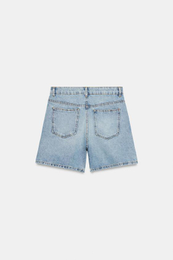 ZARA ДЖИНСОВЫЕ ШОРТЫ С ВЫСОКОЙ ПОСАДКОЙ, ГОЛУБОЙ