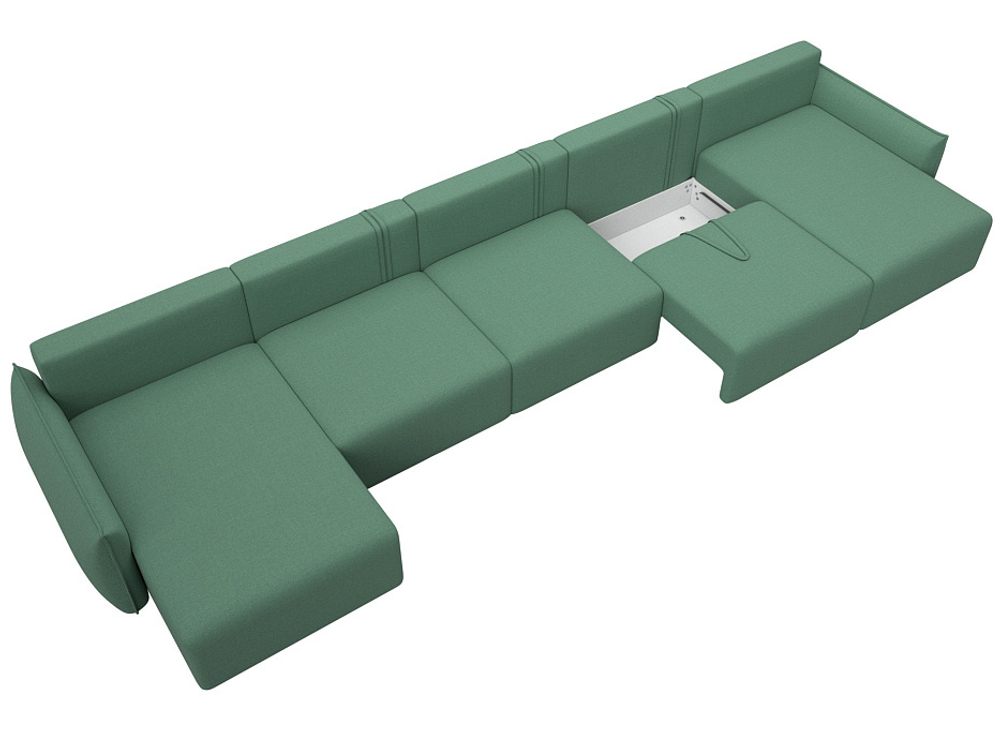 Диван П-образный Лига-051 НПБ МегаЛонг РОГОЖКА Амур 11 зеленый