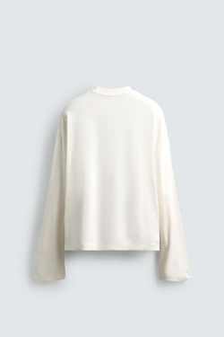 ZARA ФУТБОЛКА С ВЫШИВКОЙ BOXY FIT, БЕЛЫЙ