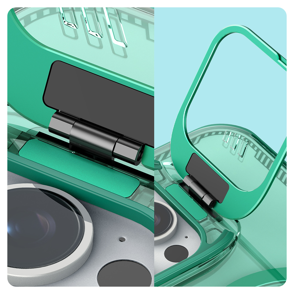 Чехол зеленого цвета от Nillkin с металлической крышкой на iPhone 16 Pro Max, серия Iceblade Prop Case (Hollow Version) (версия с открытой камерой)
