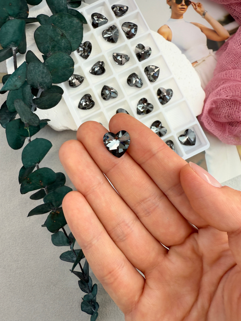 Подвеска сердце из хрустального стекла, heart 12 мм, 2 штуки, серый
