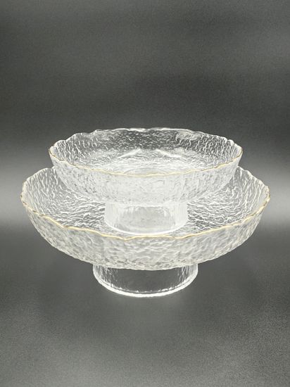 Блюдо из стекла 20 см. с золотой отводкой на ножке