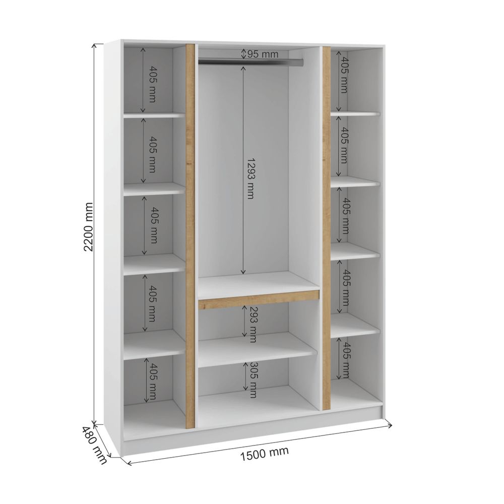 МС Мадера Шкаф М1500.4 1500*2200*480 (лдсп белый +белый , вставка крафт золотой)