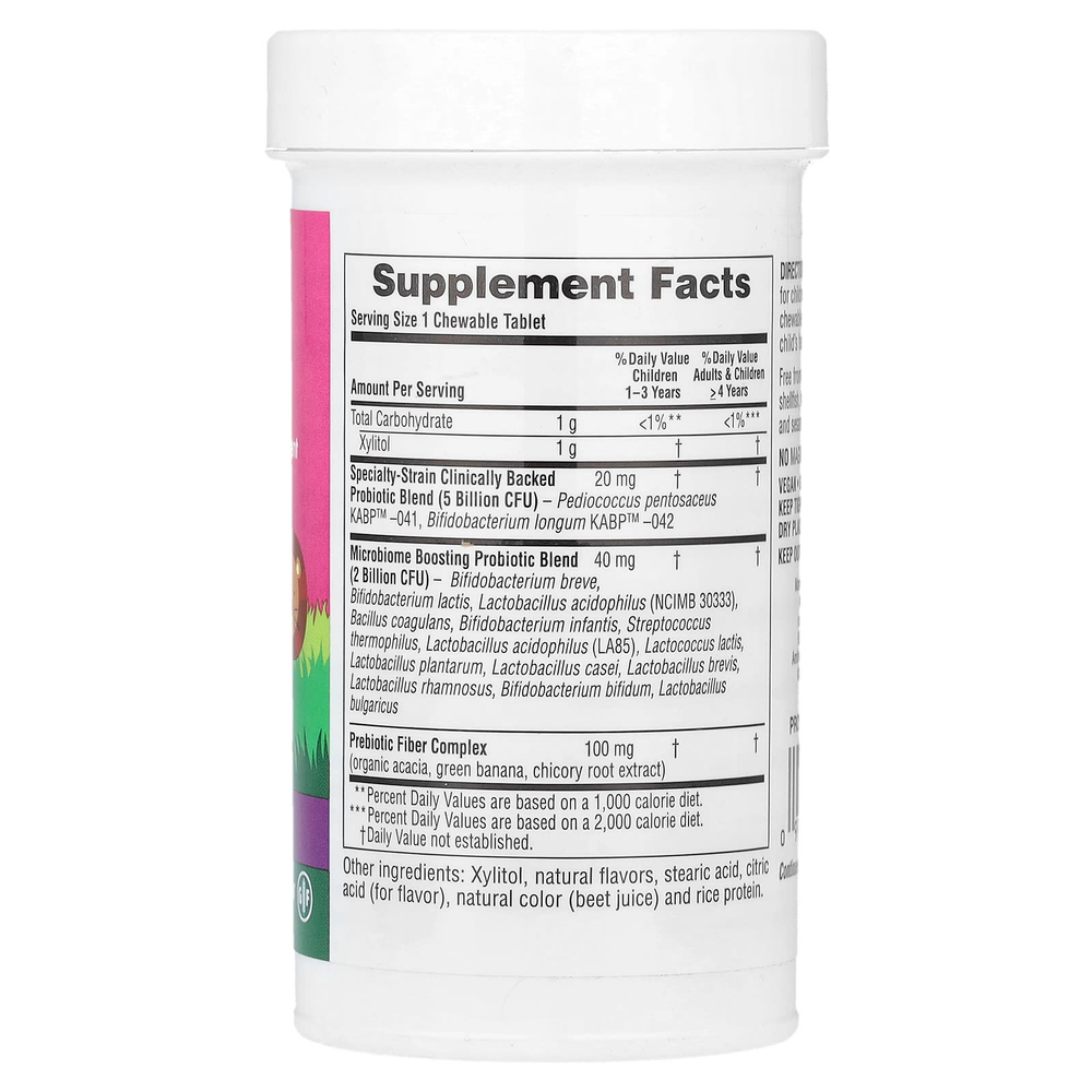 NaturesPlus, пробиотик, детская жевательная добавка для пищеварения, ягодный вкус, 7 млрд КОЕ, 30 жевательных таблеток