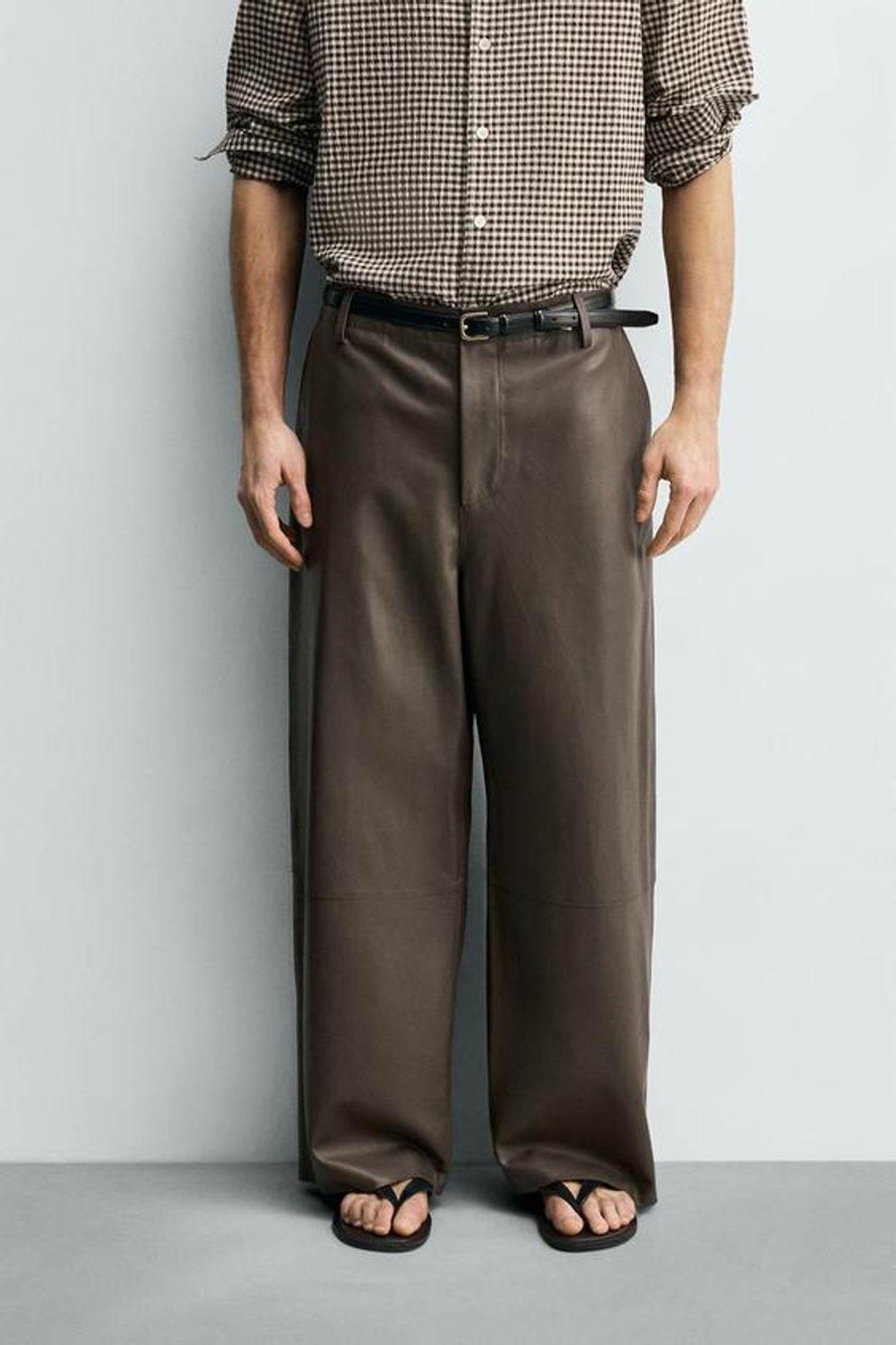 ZARA КОЖАНЫЕ БРЮКИ BALLOON FIT, БЕЖЕВЫЙ