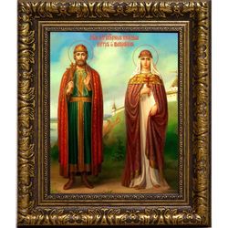 Петр и Феврония Муромские Святые Благоверные. Икона на холсте.