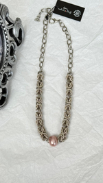 Колье Византия с розовым жемчугом Майорка, оттенок серебро