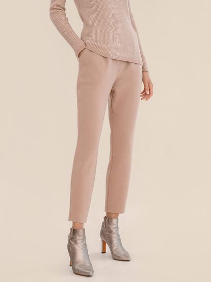 Женские брюки бежевого цвета из 100% шерсти - фото 4