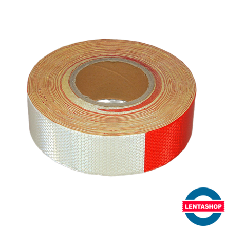 Красно-белая светоотражающая лента пунктир 50 мм х 45 м