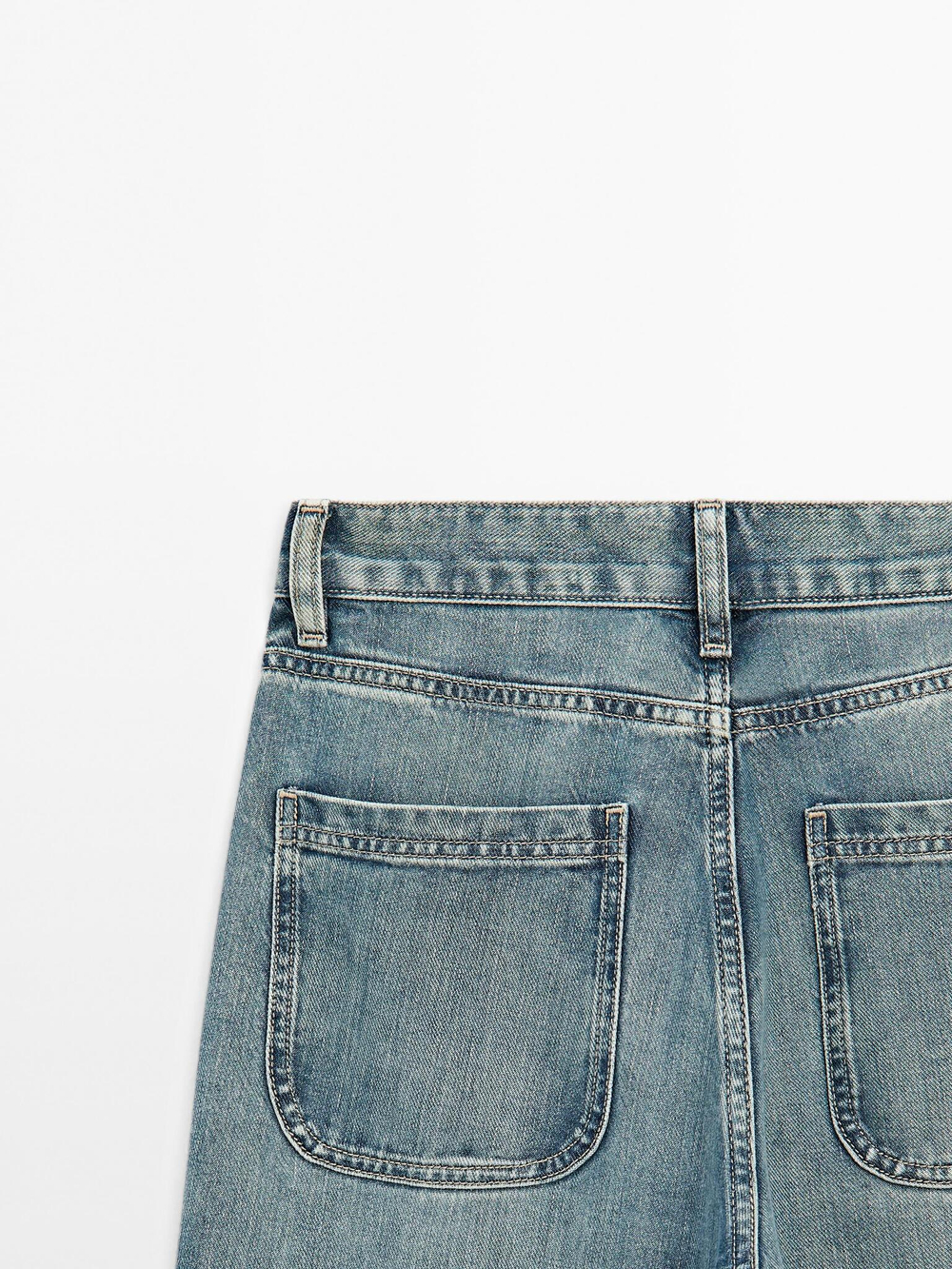 Massimo Dutti Джинсы с высокой талией и широкими штанинами, светло-голубой