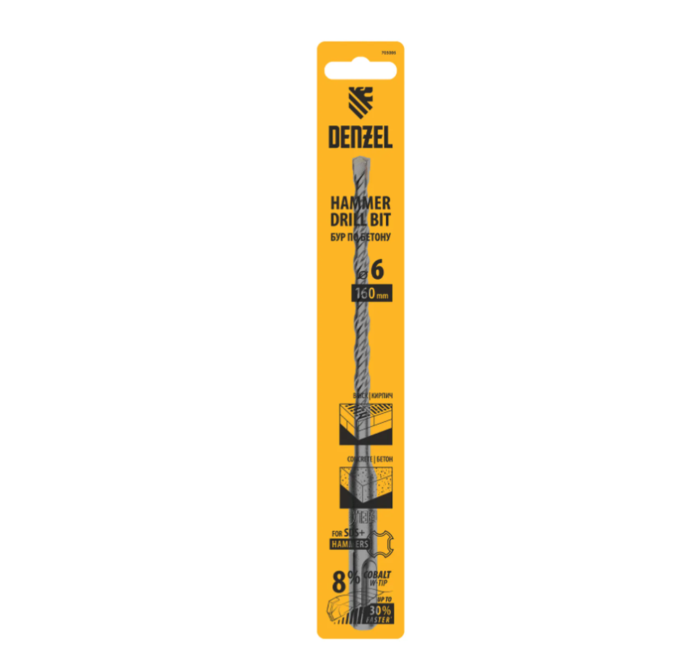 Бур по бетону, двойная спираль, Cobalt W-tip (6x160 мм; SDS PLUS) Denzel 705006