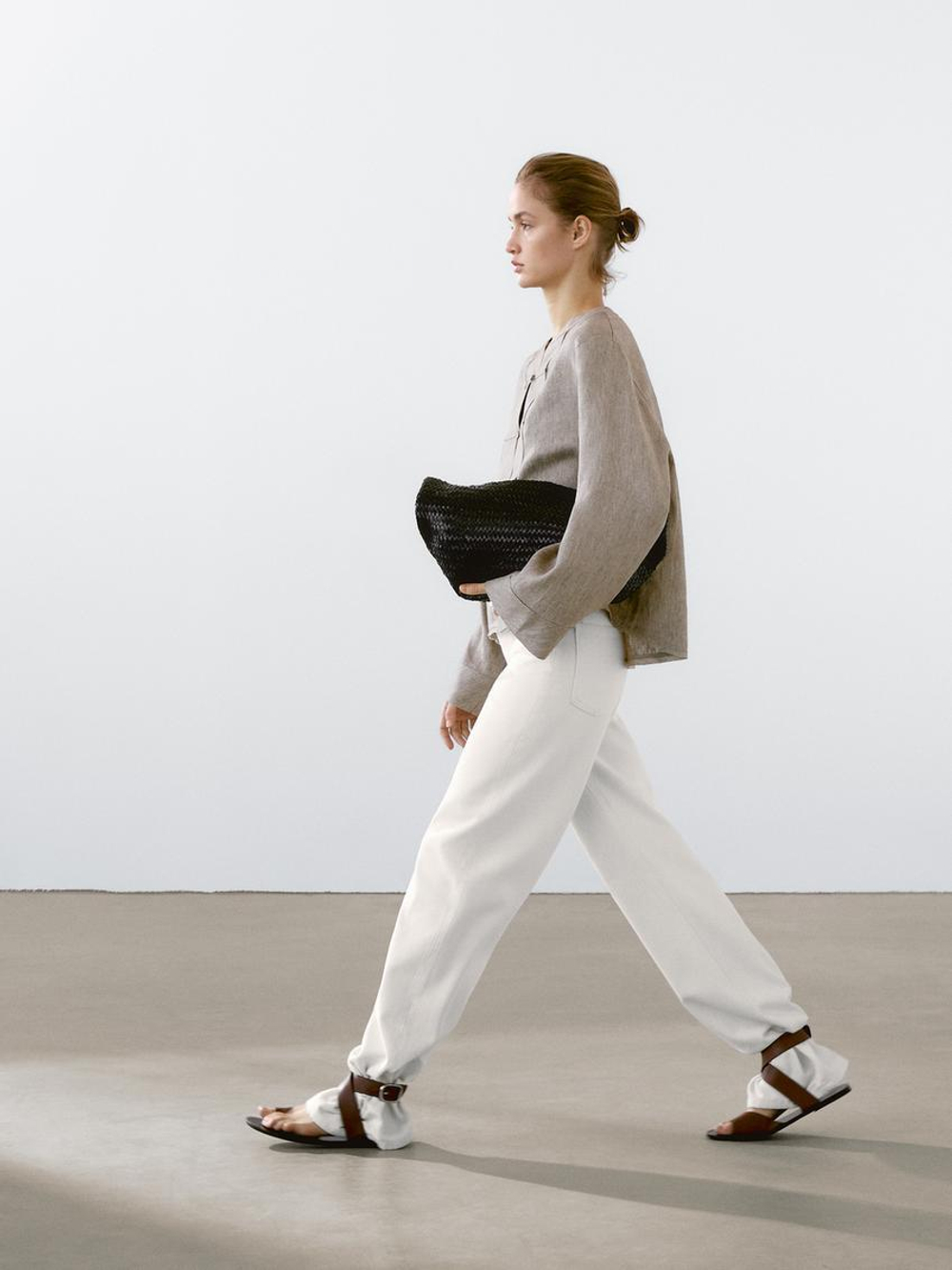 Massimo Dutti Рубашка из меланжевого 100% льна, кротово-коричневый