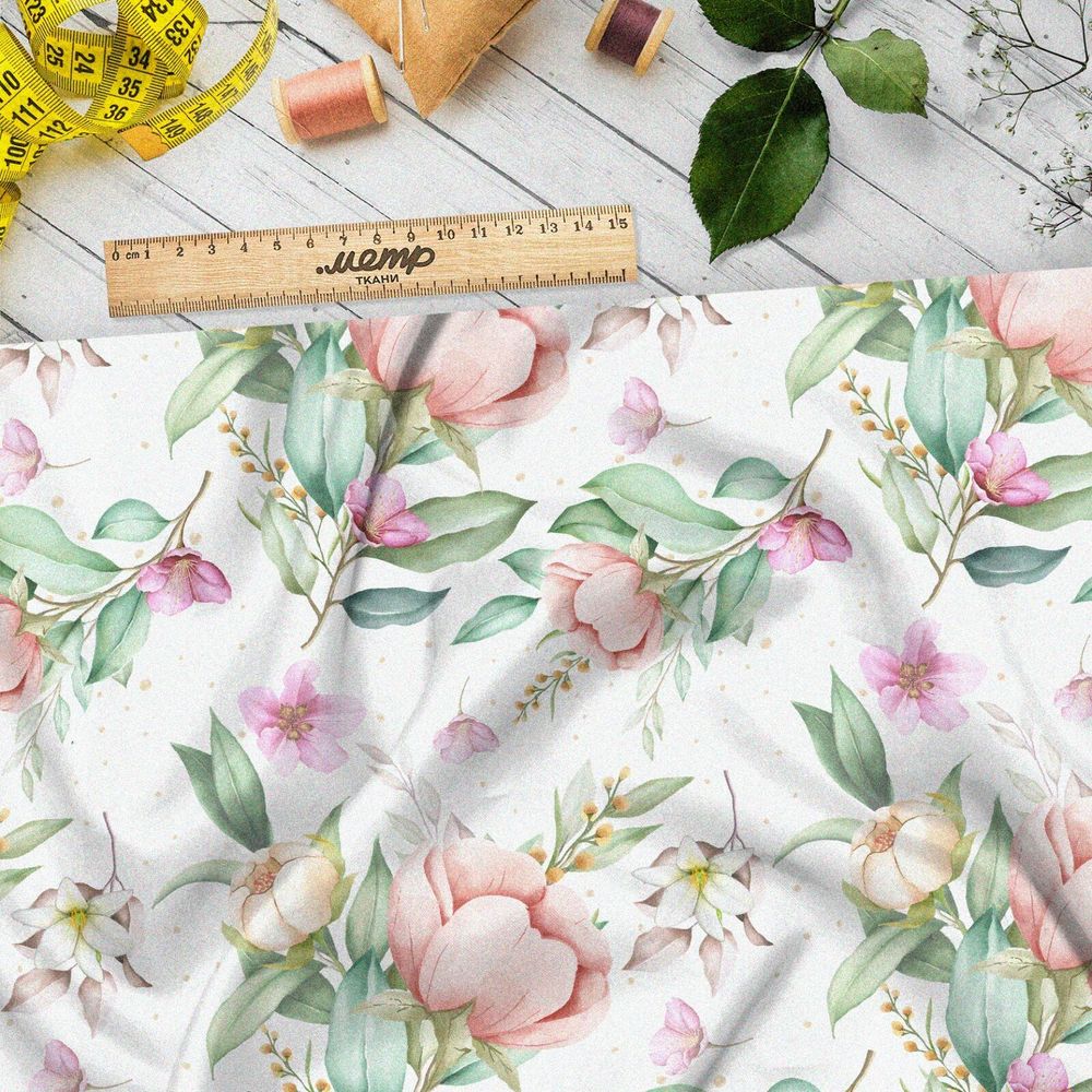 Ткань таффета розовые бутоны