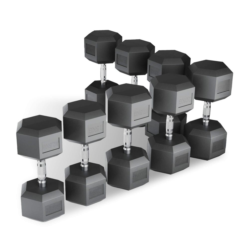 Ряд гантелей гексагональных UNIX Fit обрезиненных от 12,5 до 30 кг
