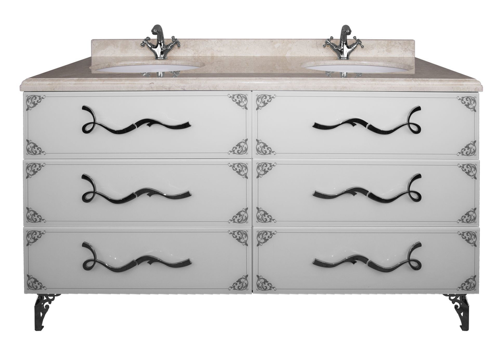 Тумба LAURA 150 С узором Белый глянец Серебро со стеклом