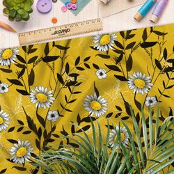 Ткань ниагара ромашки с силуэтом листьев