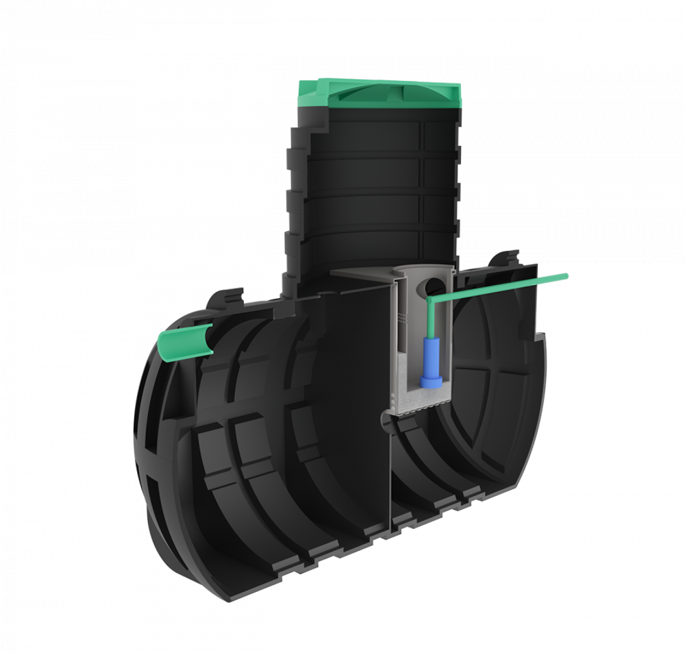 Септик переливной Мультпласт Термит Профи+ 2.0 PR 2000 л. горизонтальный / 800 л. в сутки / 3-4 чел. / принудительный сброс (2150x1100x1915см;99кг;черный) - арт.555454
