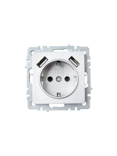 Розетка BRITE РЮш10-2-БрА 16А с USB A+A 3.1А с заземл. защ. шторки механизм алюм. IEK BR-R14-16-U21-D31-K47