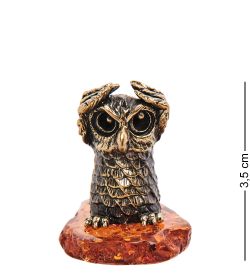 Народные промыслы AM-3252 Фигурка «Сова не слышу» (латунь, янтарь)