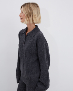 Поло объемного кроя из смесового кашемира темно-серый