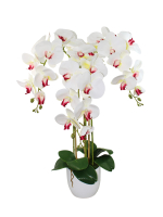 Искусственные орхидеи белые яркие 3 ветки латекс 65см в кашпо
