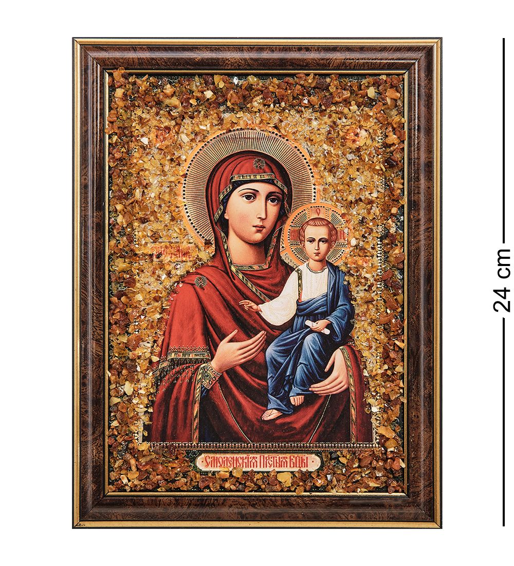 AMB-03/ 7 Икона Божией Матери «Смоленская» (с янтарной крошкой) H-24см