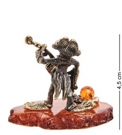 Народные промыслы AM-2148 Фигурка «Лягушка с контрабасом» (латунь, янтарь)