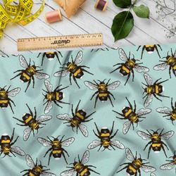 Ткань шелк Армани пчёлы на бирюзовой ткани