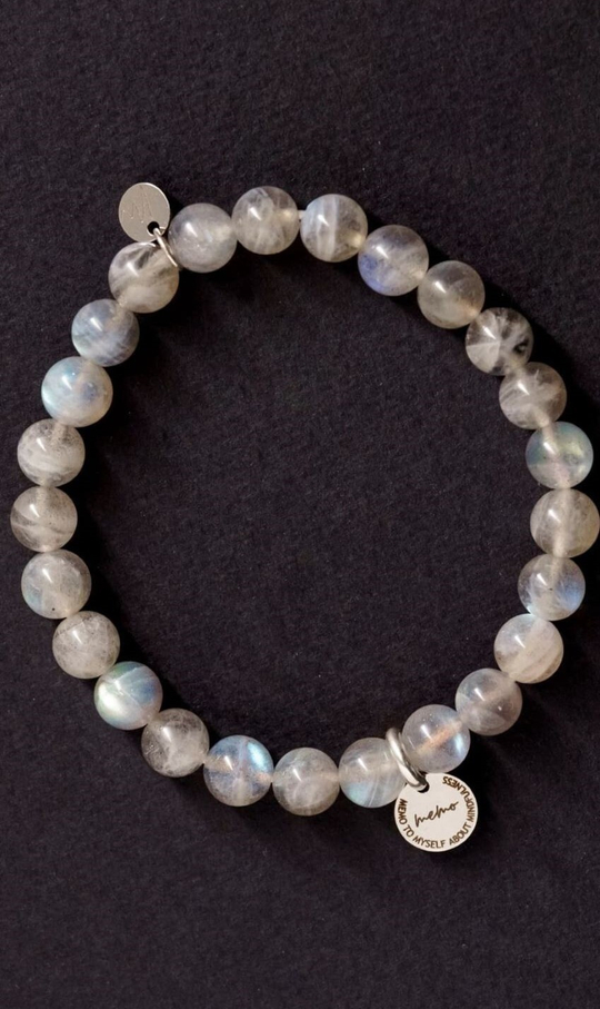 Браслет "Memo about Mindfulness" из лабрадорита 8 мм с подвеской