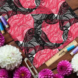 Ткань блэкаут витиеватый чёрные и розовый дым
