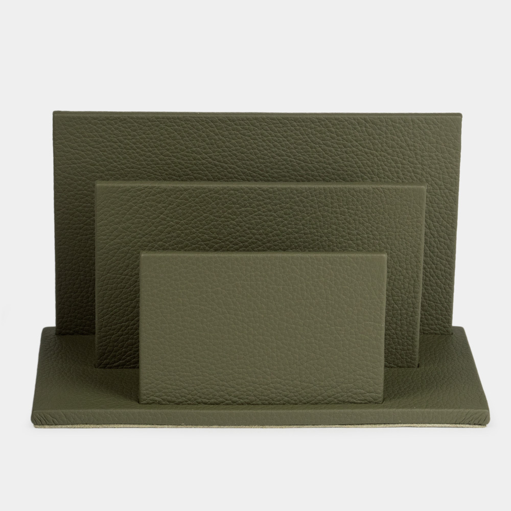 Подставка для визиток и бумаг из натуральной кожи теленка, зеленого цвета
