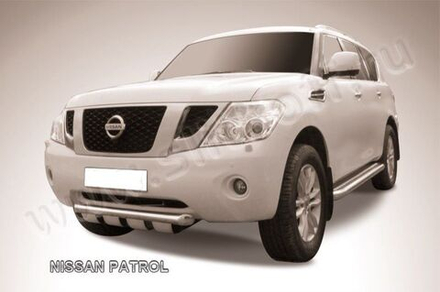 Защита переднего бампера (нержавейка) Nissan Patrol (2010-2014) d76 с защитой картера