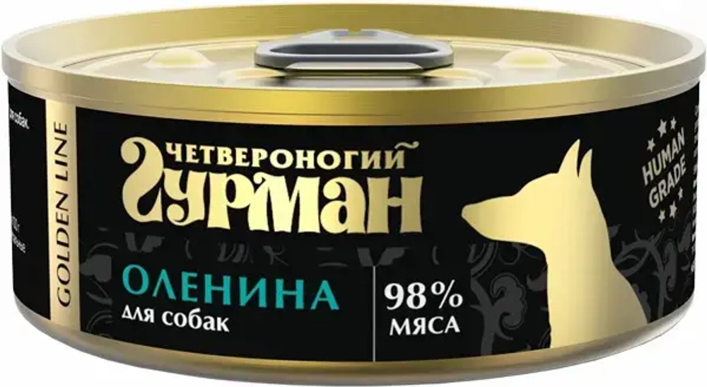 Четвероногий гурман golden line влажный корм для взрослых собак с олениной, в консервах - 100 г