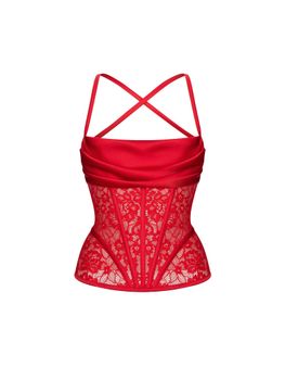 Топ драпированный корсетного типа из сатина и кружева