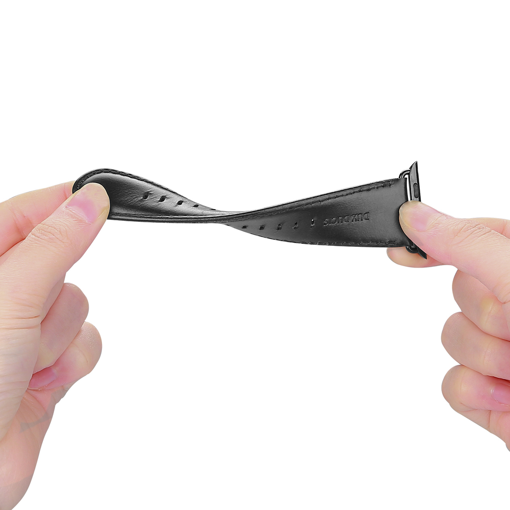 Ремешок из натуральной кожи черного цвета от Dux Ducis для смарт часов Apple Watch 38, 40, 41 и 42мм, серия Business Series