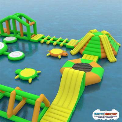 Коммерческий надувной аквапарк «Весёлые острова» с высокими горками 27,5×20×5 м