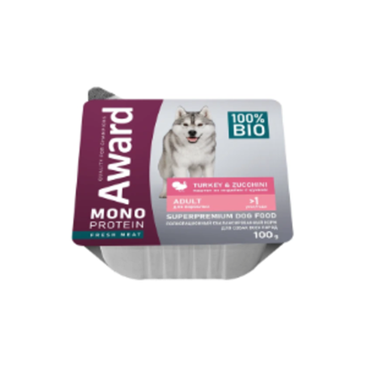 Влажный корм AWARD Monoprotein для взрослых собак паштет из индейки с цукини 100г - 14 шт