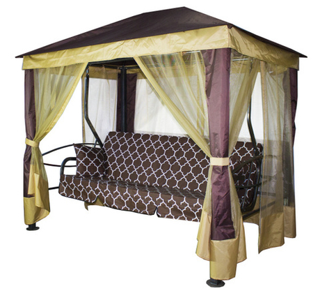 Качели-шатер 4-х местные Мебель Сад Монреаль Премиум (каркас коричневый, м/э коричневый рис.арабеска)2 уп.