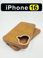 Чехол на Apple iPhone 16 кожаный MagSafe с металлической рамкой, коричневый