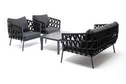 "Диего" лаунж-зона 4-местная плетеная из роупа (веревки), каркас алюминиевый темно-серый, роуп темно-серый